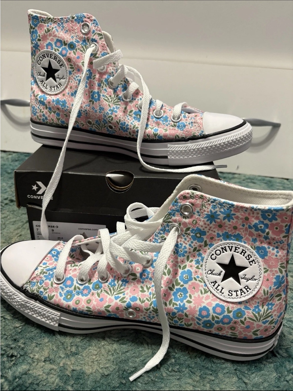 Converse High Top Floral Sneakers - Pink, Blue & White